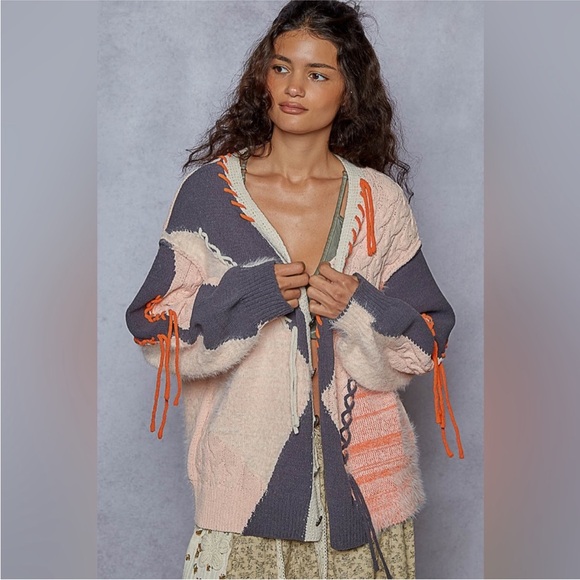 POL NEW Stitch Color Block Knit Cardigan Size L - Picture 5 of 10